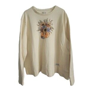 Life Is Good Punkim Flowers Women's Sweatshirt Cream Size Xl Crewneck